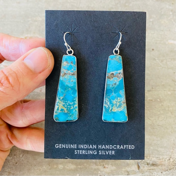 SOLD ♥️ Native American ♥️ Veronica Tortalita Sterling & Turquoise Earrings - Picture 2 of 7